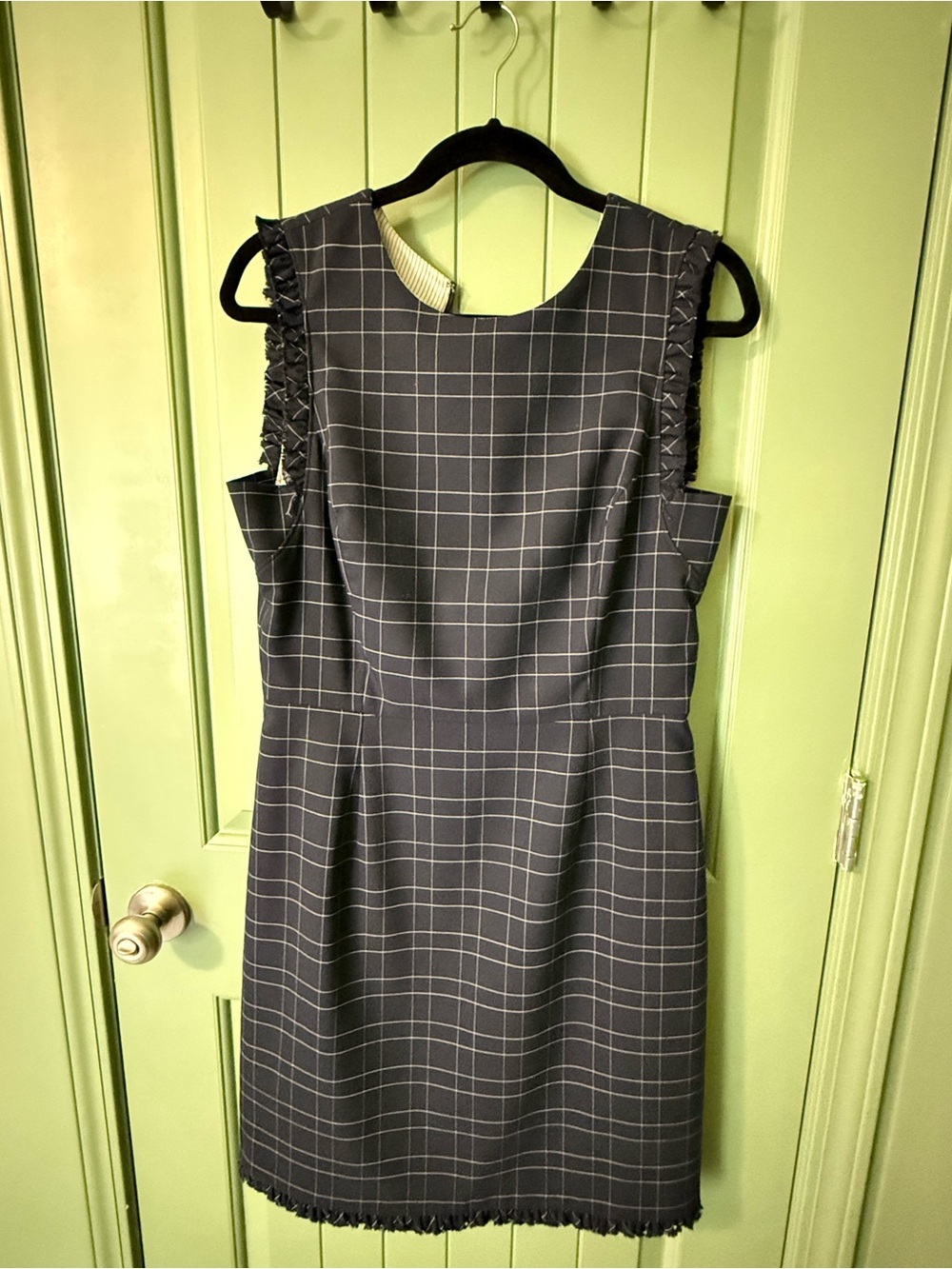 Brooks Brothers Navy Windowpane Fringe Sheath Dress